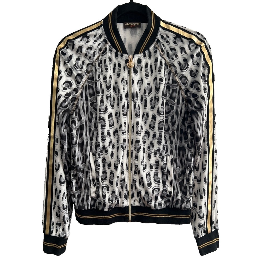 Roberto Cavalli Velvet Leopard Tracksuit Jacket Womens 6 / 42 Full Zip Y2K 90s